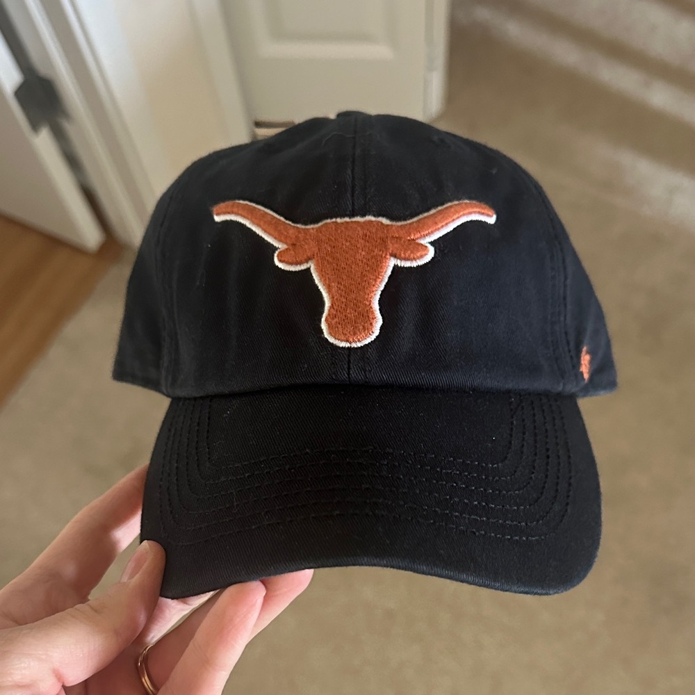 47 Brand Black Cap with Orange Longhorn Logo